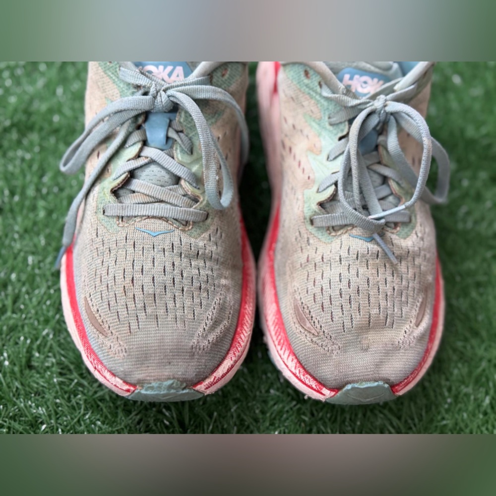 Hoka Women's Clifton 8 Wide Olive and Red Athletic Shoes Size 8D - Picture 9 of 10